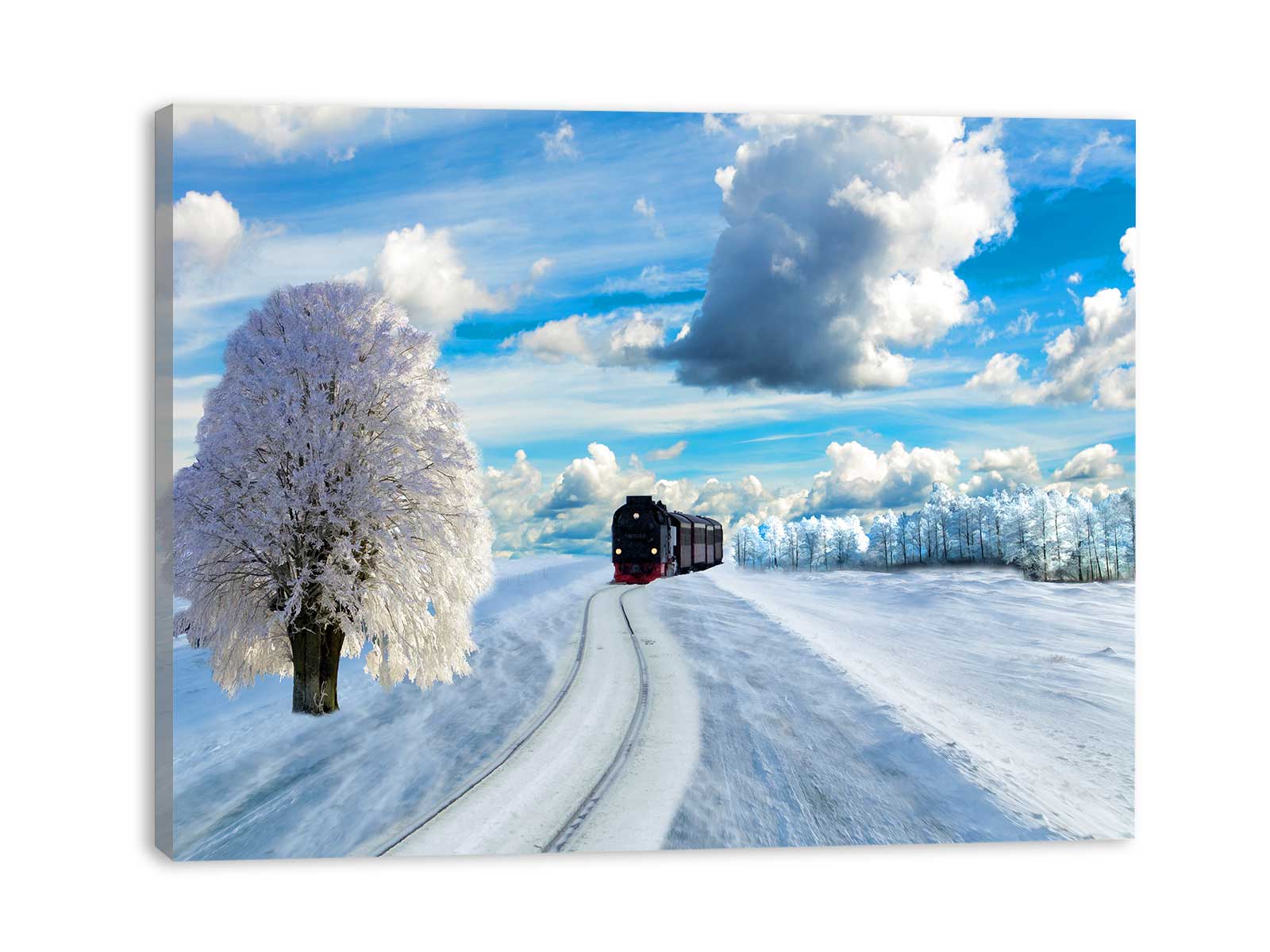 Winter Snow Train Painting