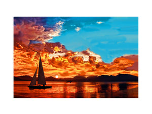 Ship in Sunset Painting