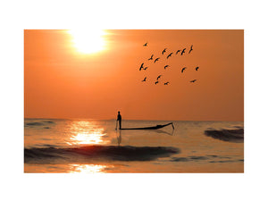 Fisherman in Sea Painting