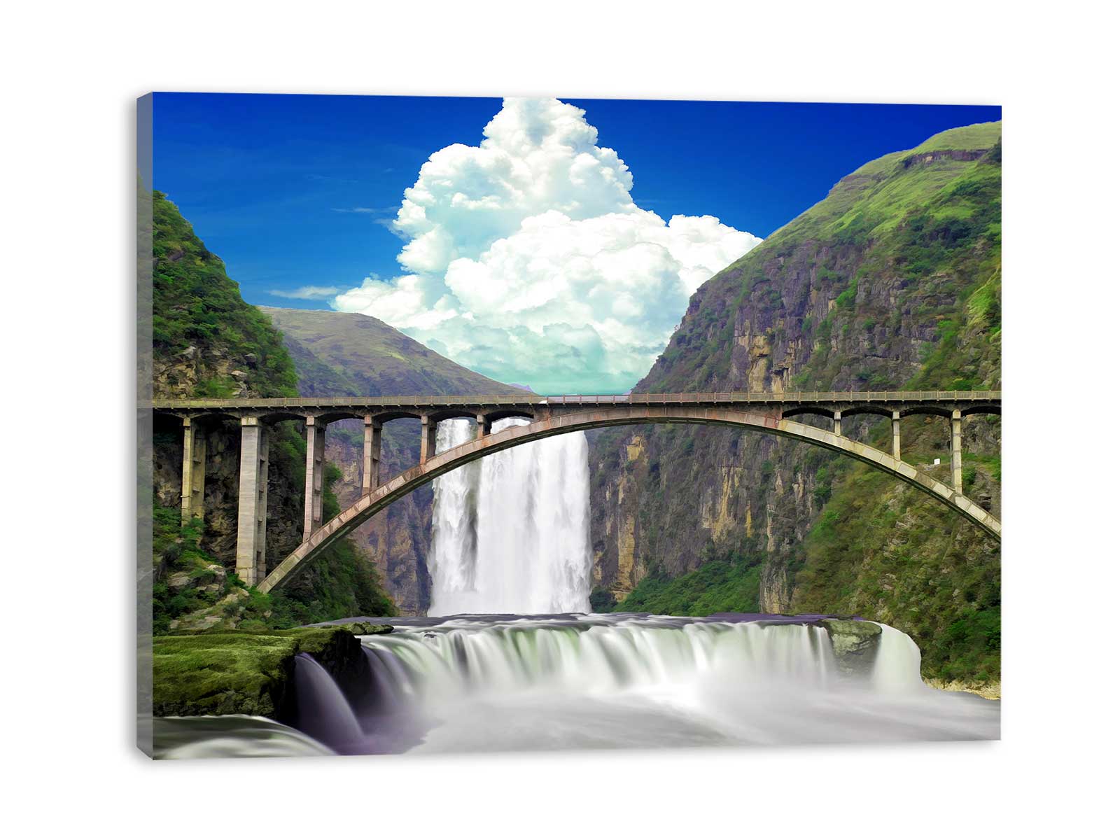 Waterfall over Bridge Painting