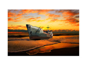 Ship Sunset Painting