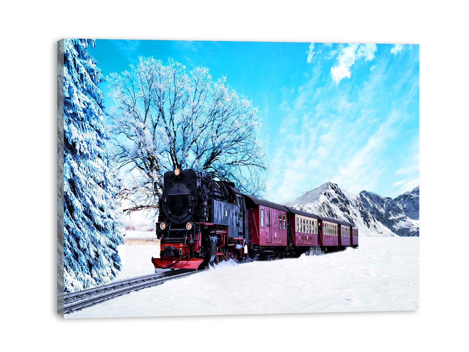 Red Train Winter Painting
