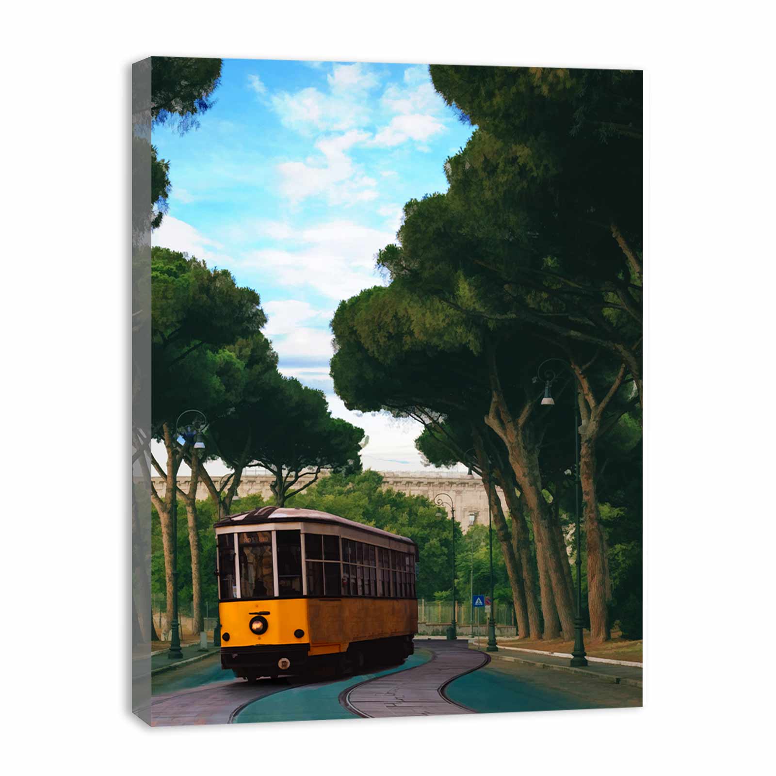 Tram Under Tree Vintage Painting
