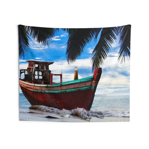 Vintage Boat Beach Tapestry