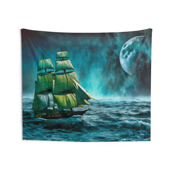 Sailing Ship Storm & Moon Tapestry