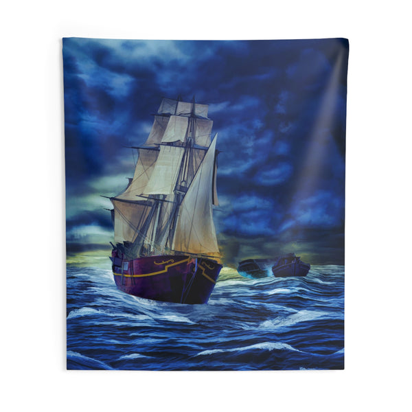 Sailing Ship in Storm Tapestry