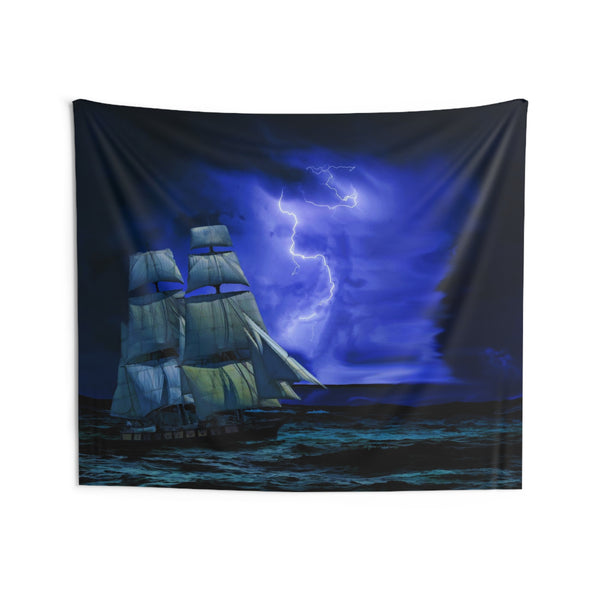 Sailing Ship Lightning Tapestry