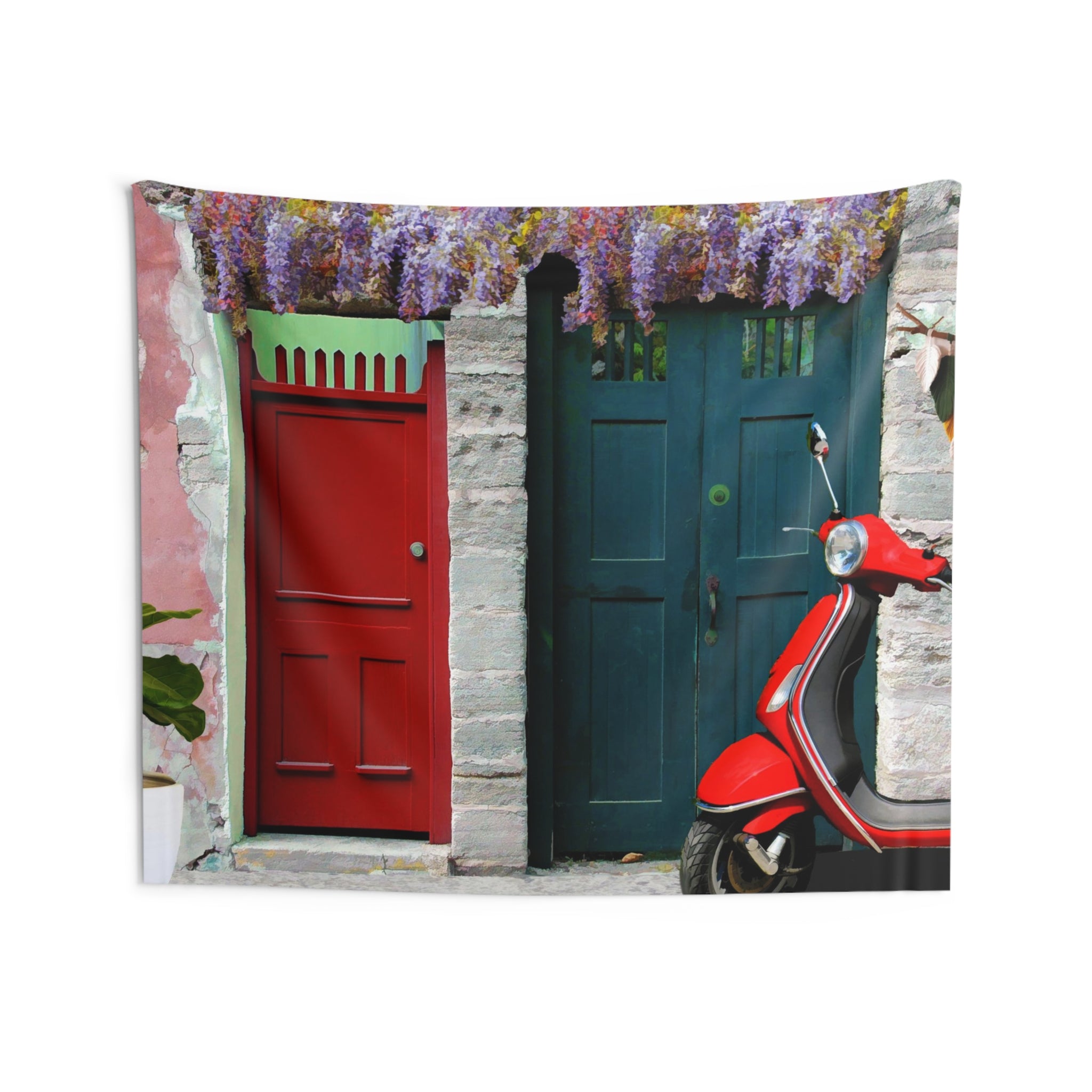 Vintage Vespa at Door Tapestry