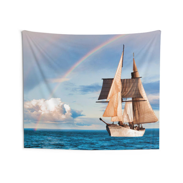 Sailing Ship Rainbow Tapestry