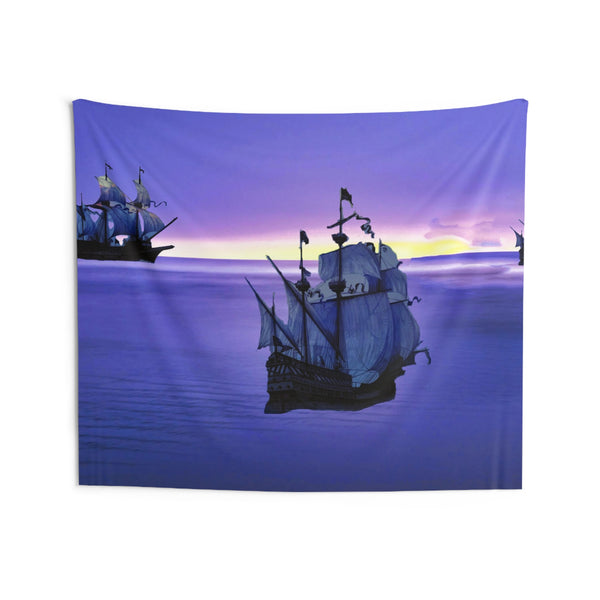 Blue Sailing Ship Tapestry