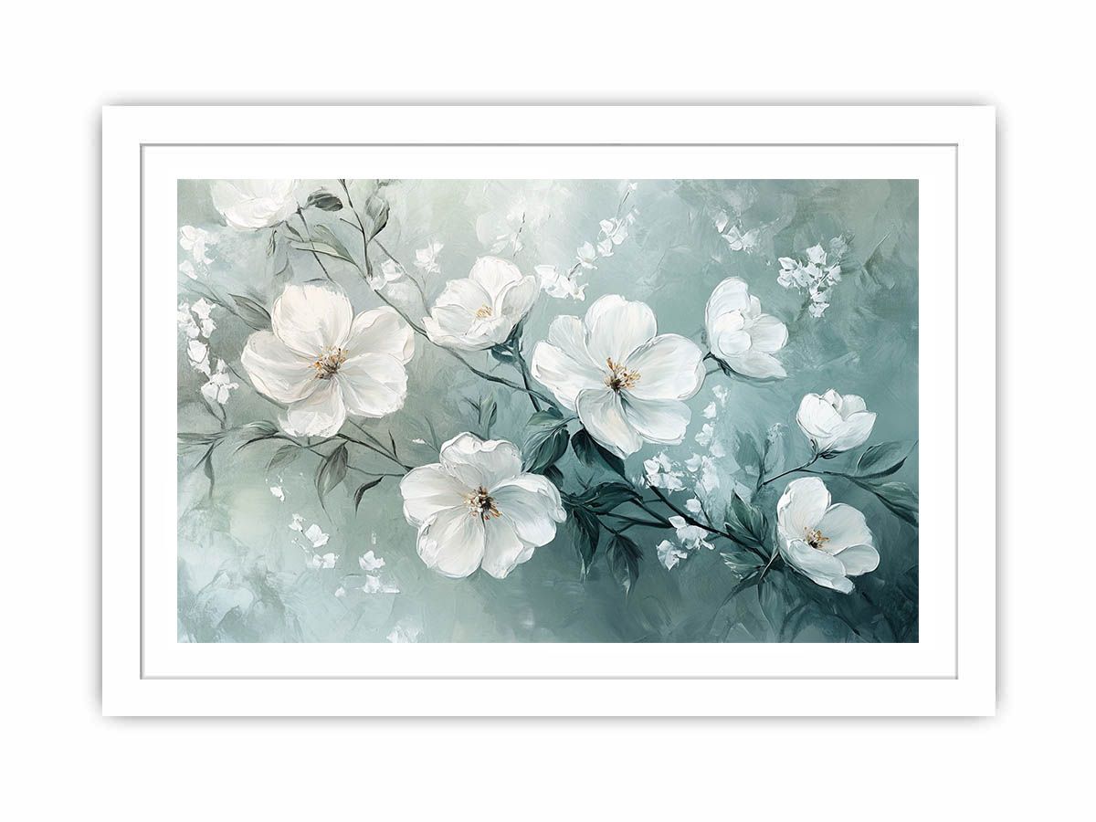 Flourish in White Streched canvas