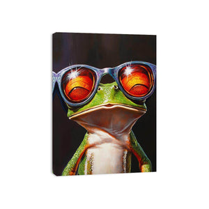Green Tree Frog with Glasses Canvas Print