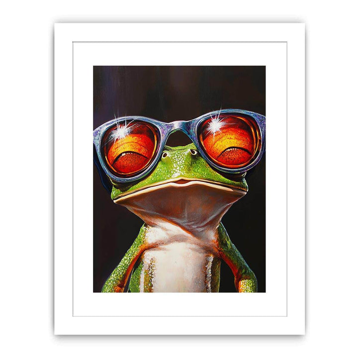 Green Tree Frog with Glasses Streched canvas