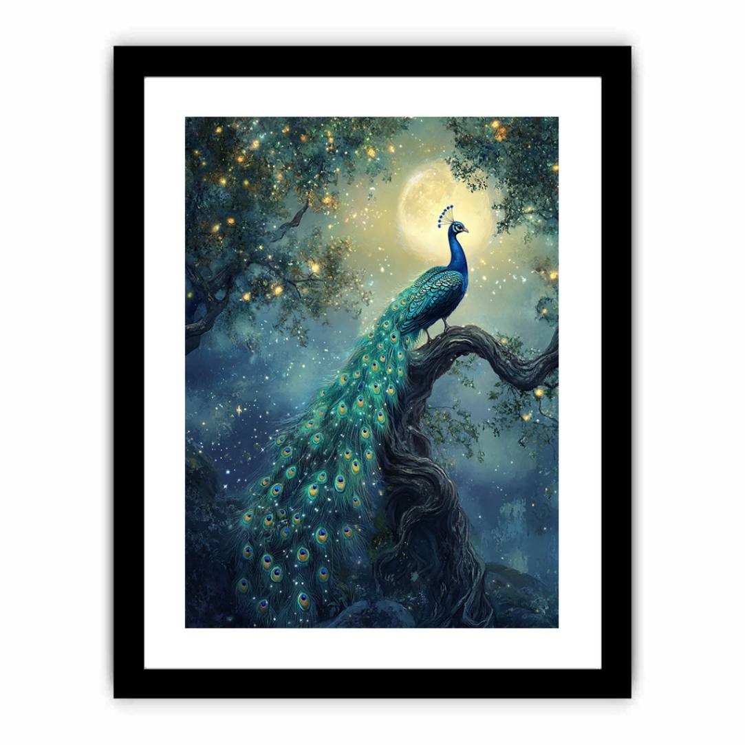 Moonlit Peacock  Art Print