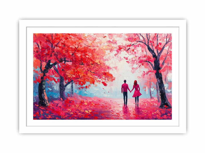 Hand In Hand Through Autumn Streched canvas