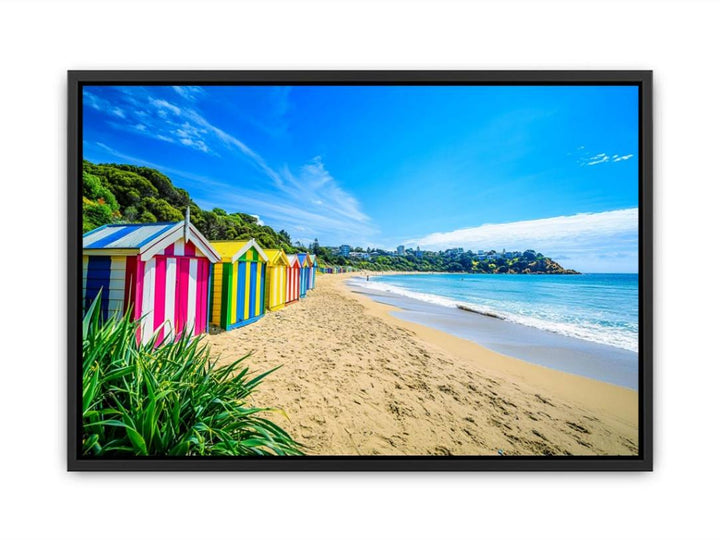 Beach Huts Along The Shore   Painting