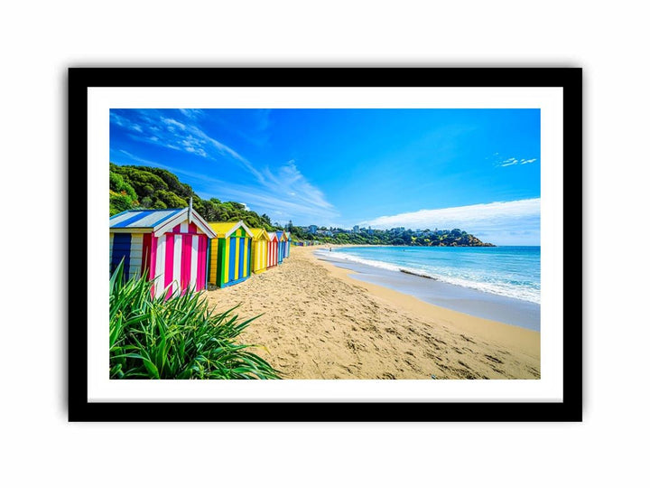 Beach Huts Along The Shore   Art Print