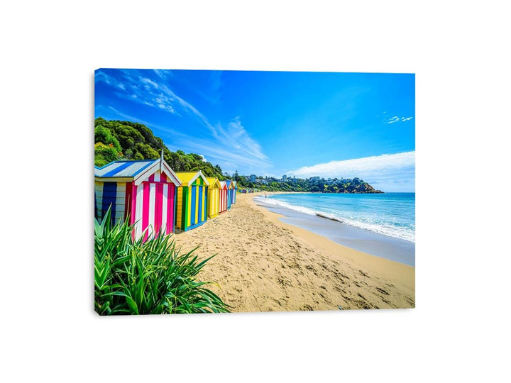 Beach Huts Along The Shore  Canvas Print