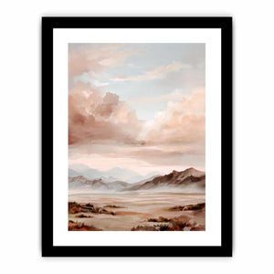 Rose mountain landscape canvas art with soft clouds for serene bedroom decor.