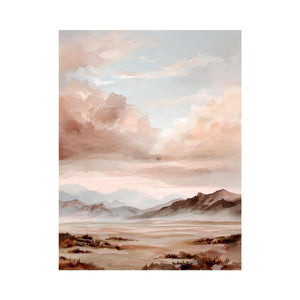Rose mountain landscape canvas art with soft clouds for serene bedroom decor.