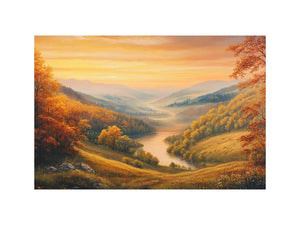 Golden valley landscape canvas art with river view for elegant living room decor.