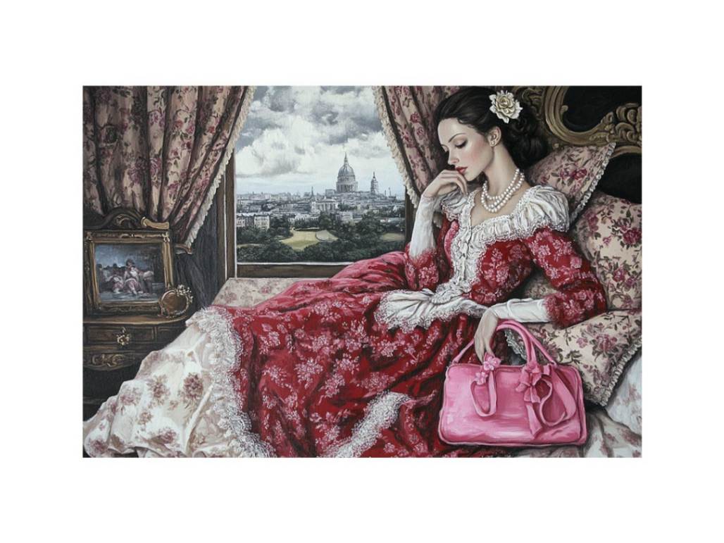 Elegant vintage woman portrait canvas art for luxury bedroom and dressing room decor.