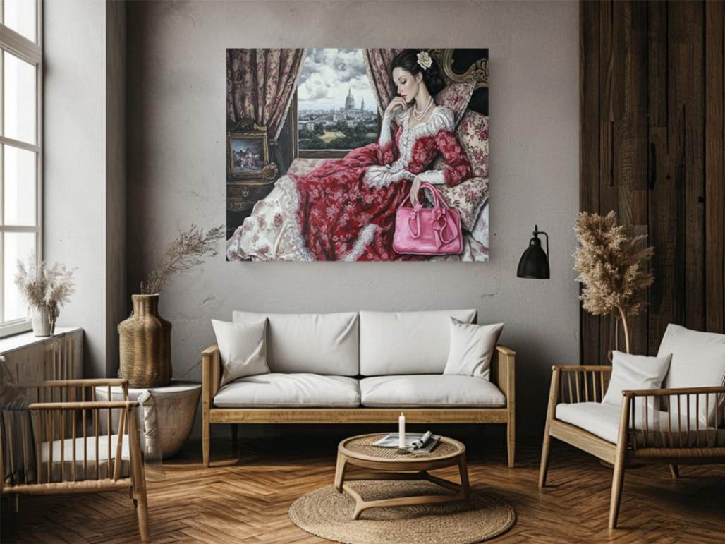 Elegant vintage woman portrait canvas art for luxury bedroom and dressing room decor.