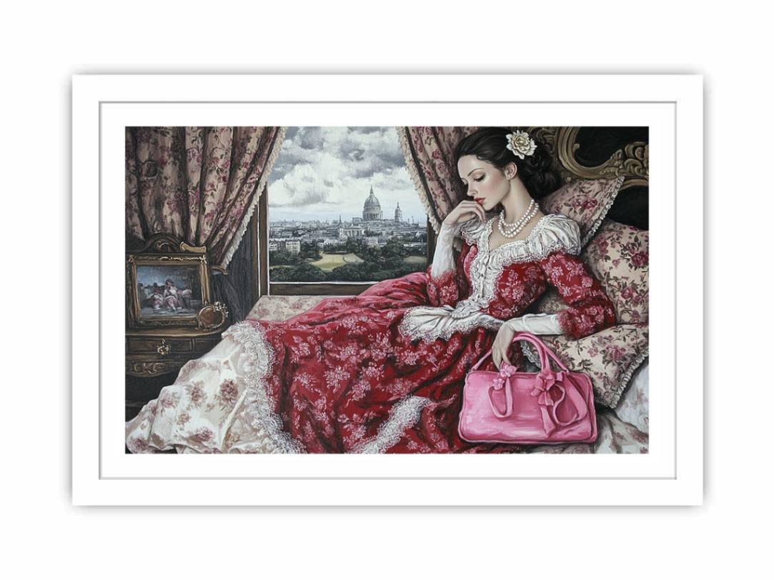 Elegant vintage woman portrait canvas art for luxury bedroom and dressing room decor.