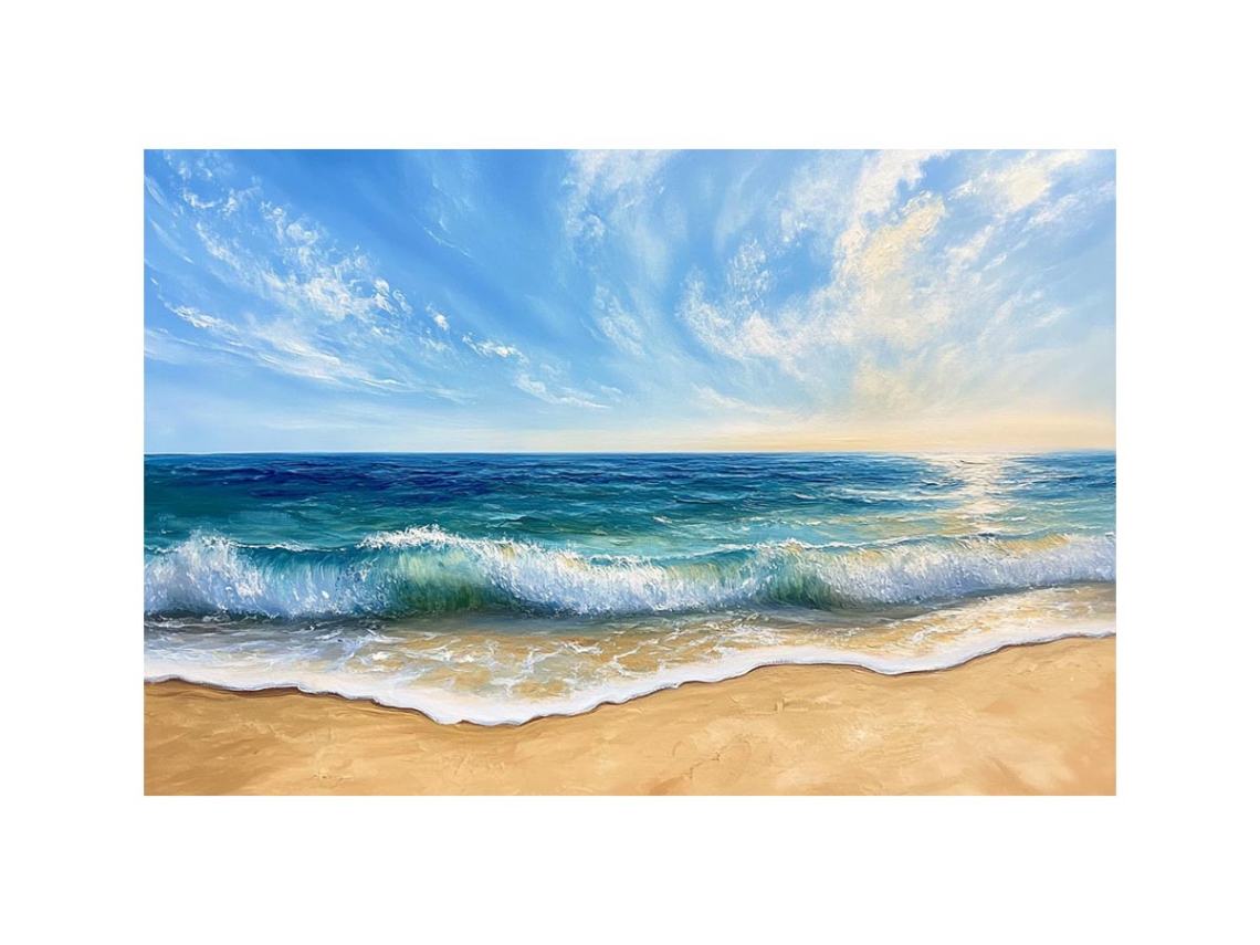 Ocean waves and blue coastal canvas art for living room decor
