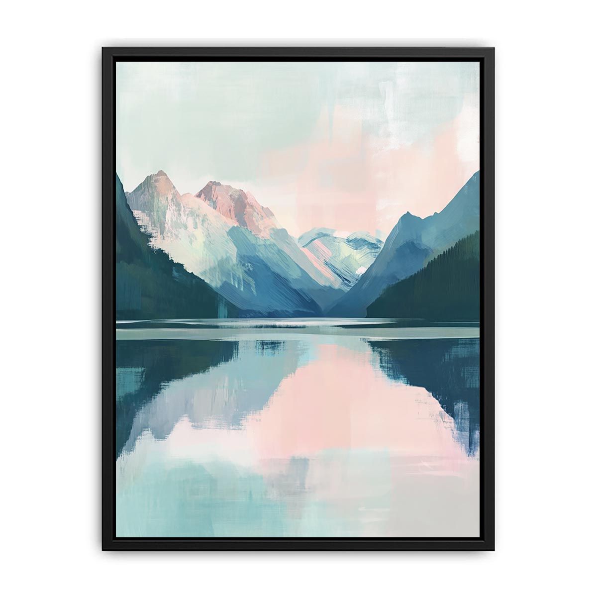 Minimal mountain lake canvas art for serene bedroom decor