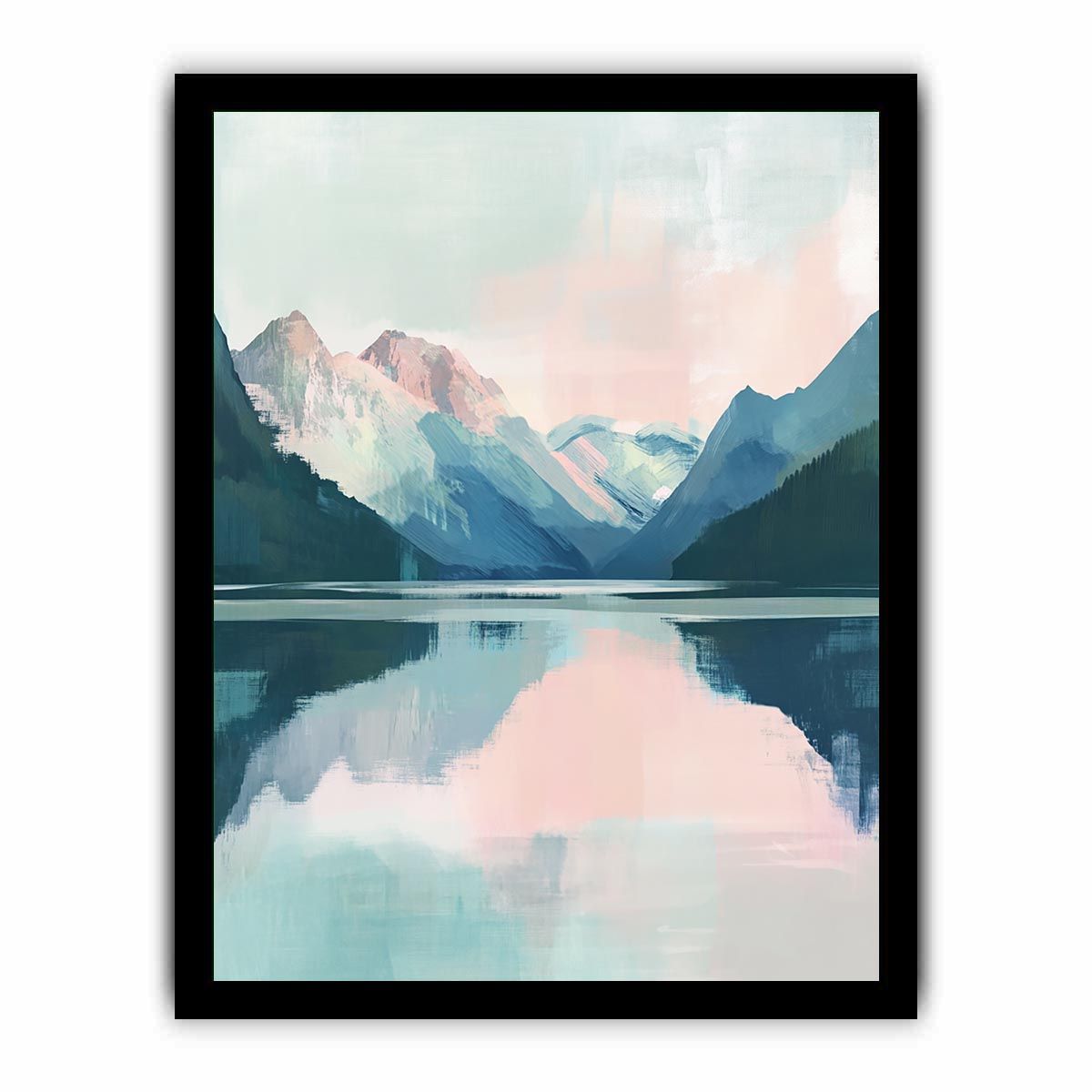 Minimal mountain lake canvas art for serene bedroom decor