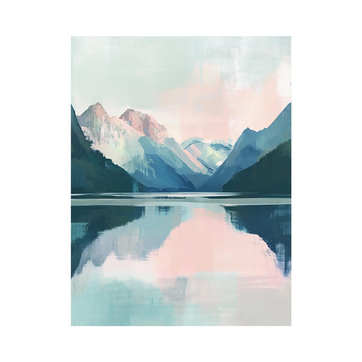 Minimal mountain lake canvas art for serene bedroom decor