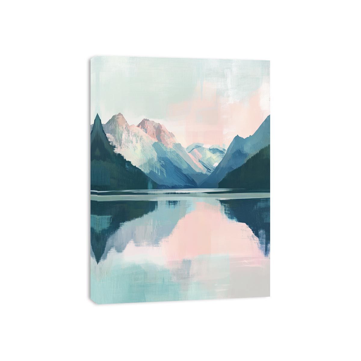 Minimal mountain lake canvas art for serene bedroom decor