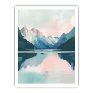 Minimal mountain lake canvas art for serene bedroom decor