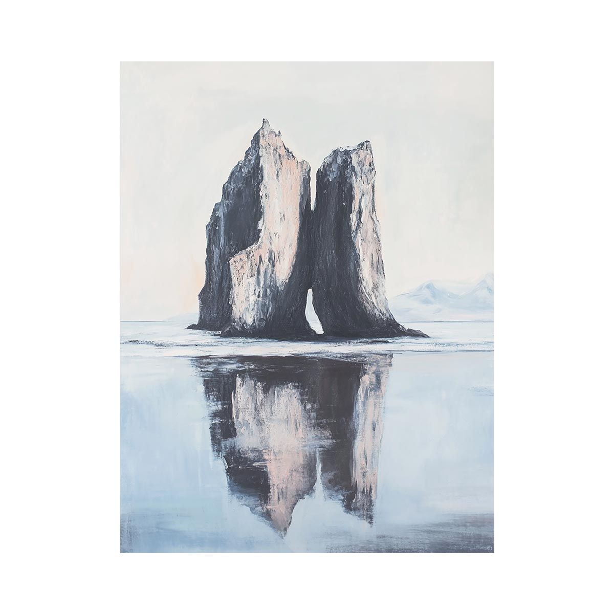 Minimal coastal sea stack artwork for modern office decor