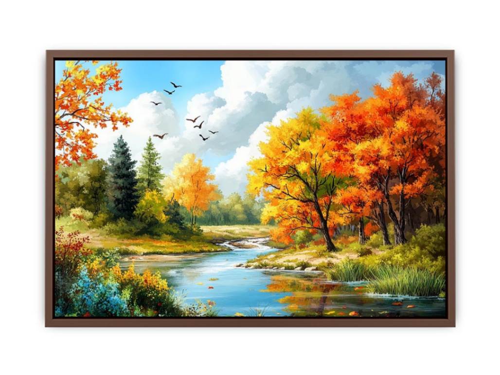 Autumn river landscape canvas art for living room decor