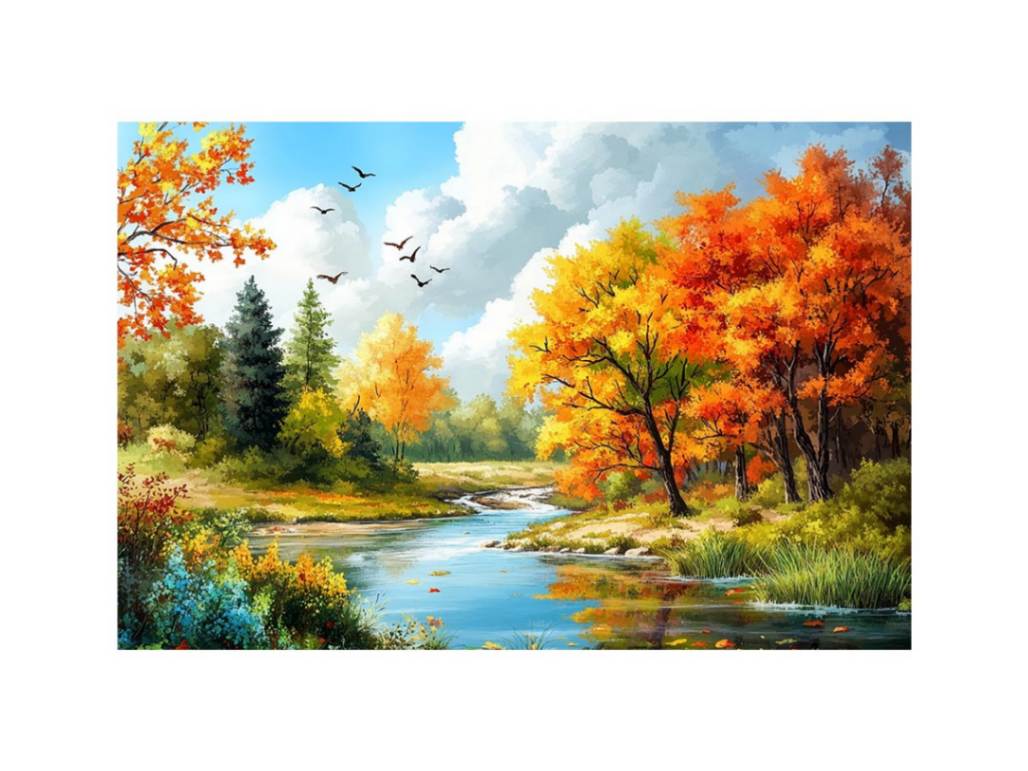 Autumn river landscape canvas art for living room decor