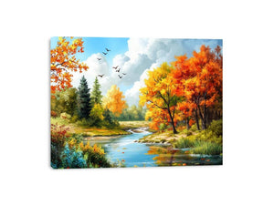 Autumn river landscape canvas art for living room decor