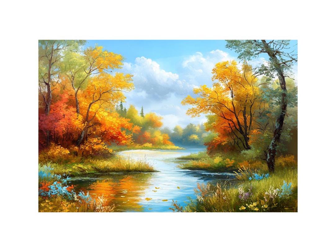 Autumn river and trees artwork for cozy bedroom decor