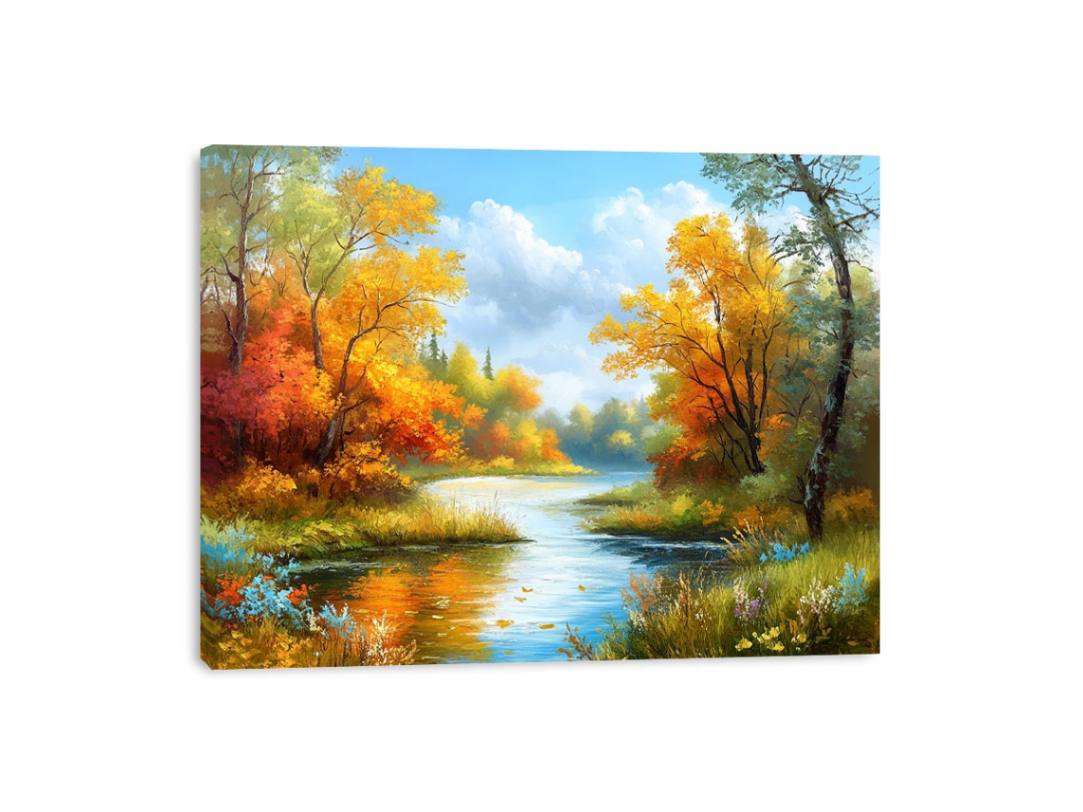 Autumn river and trees artwork for cozy bedroom decor