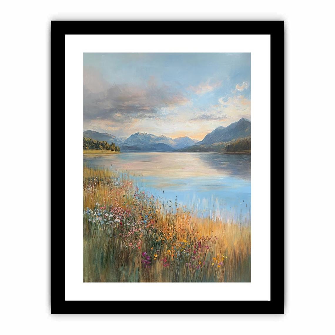 Mountain lake and wildflower landscape canvas art for living room