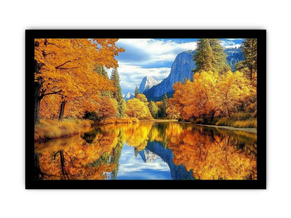 Autumn river reflection wall art for warm living room decor