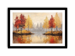 Autumn trees reflected in water artwork for modern interiors