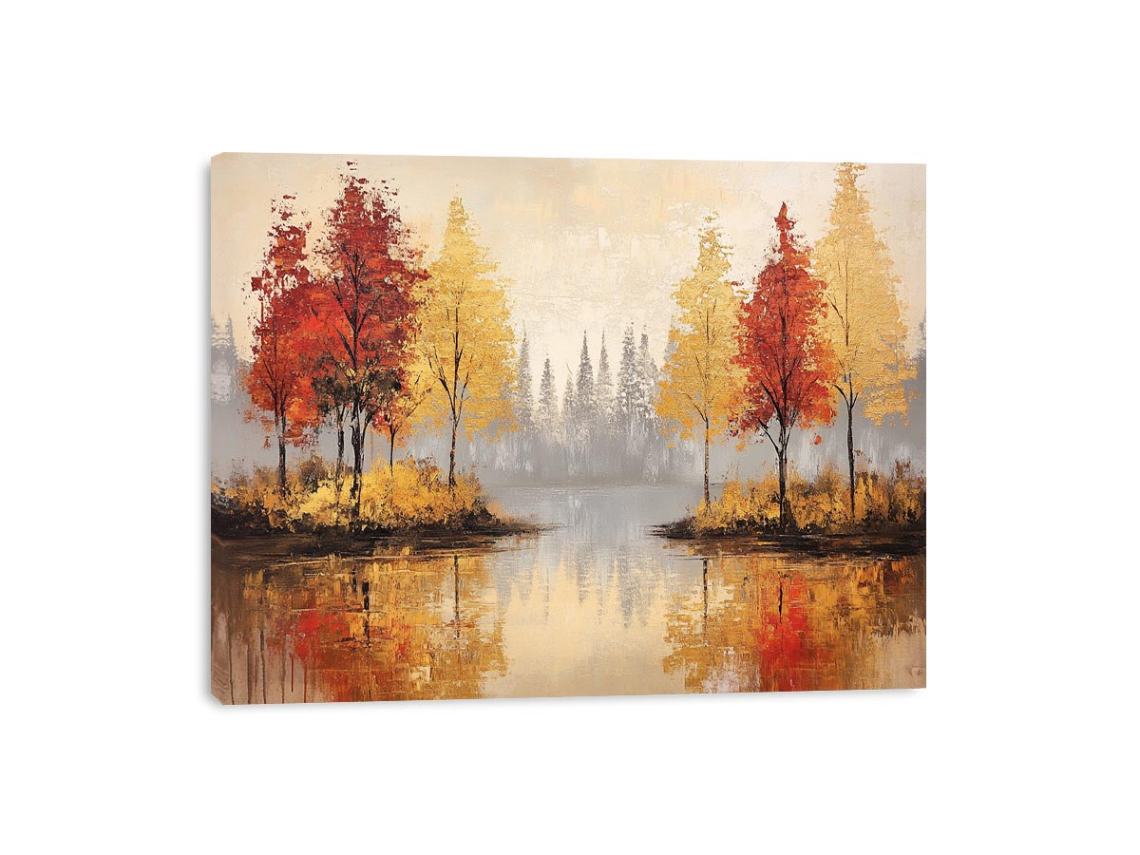 Autumn trees reflected in water artwork for modern interiors