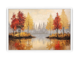 Autumn trees reflected in water artwork for modern interiors