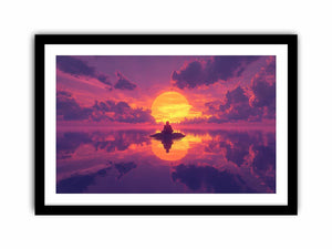 Meditative sunset canvas art with reflections for serene interiors