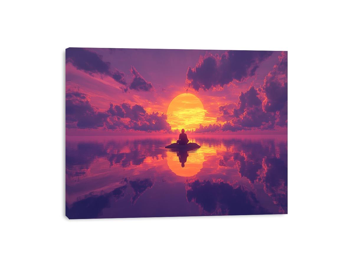 Meditative sunset canvas art with reflections for serene interiors