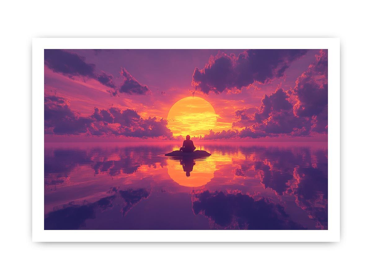 Meditative sunset canvas art with reflections for serene interiors