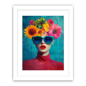 Colorful floral fashion portrait with sunglasses for modern bedroom decor