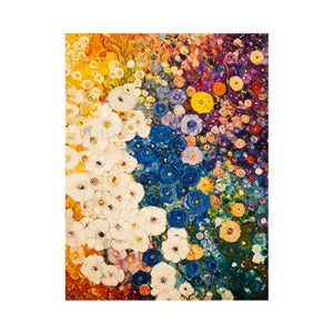 Colourful textured floral canvas art with cream and blue flowers for modern living room decor.